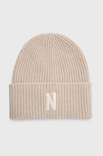Vlnená čiapka Norse Projects Merino Lambswool Rib N95.0953.2064, béžová farba, vlnená