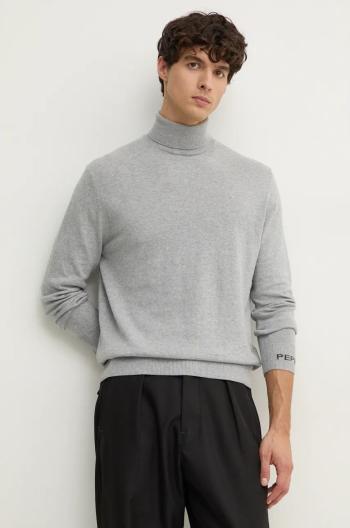 Sveter s prímesou vlny Pepe Jeans NEW ANDRE TURTLE NECK pánsky, šedá farba, tenký, s rolákom, PM702470