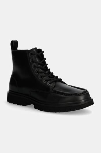 Kožená obuv Calvin Klein Jeans EVA BOOT MID LACEUP UNFORM DRESS pánska, čierna farba, YM0YM01073