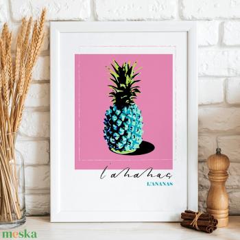 Vidám olasz ananászos dekorációs print fotópapíron vagy keretezve (A/4) színes pop-art konyhai dekor