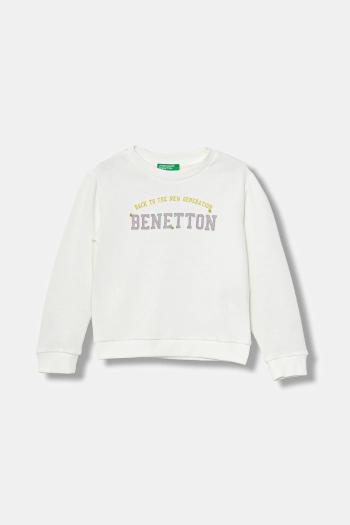 Bavlnená mikina United Colors of Benetton biela farba, s potlačou, 3J70G10JR