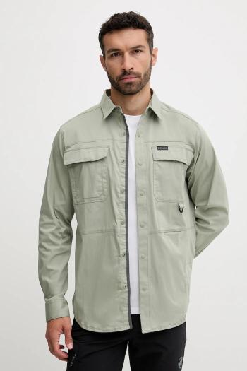 Košeľa Columbia Landroamer Twill pánska, zelená farba, regular, s klasickým golierom, 2120581