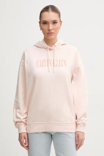 Bavlnená mikina Calvin Klein Jeans dámska, ružová farba, s kapucňou, s potlačou, J20J225579