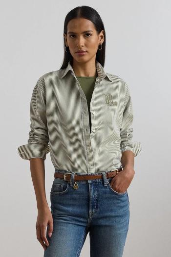 Bavlnená košeľa Lauren Ralph Lauren zelená farba, regular, s klasickým golierom, 200963670