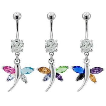 Piercing do pupku farebná vážka - Farba zirkónu: Oranžová - Svetlohnedá - Fialová - Levanduľa