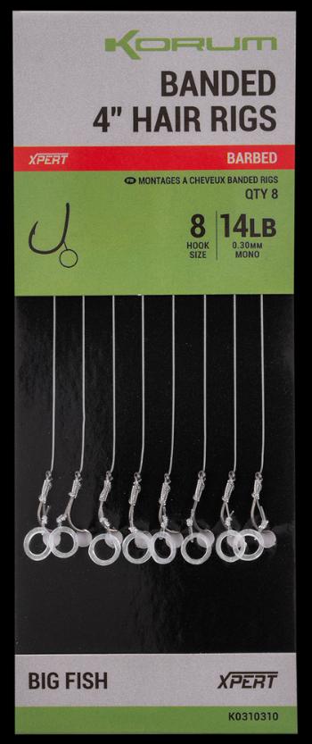 Korum náväzec banded hair rigs barbed 8 ks dĺžka 4" - veľkosť háčika 12