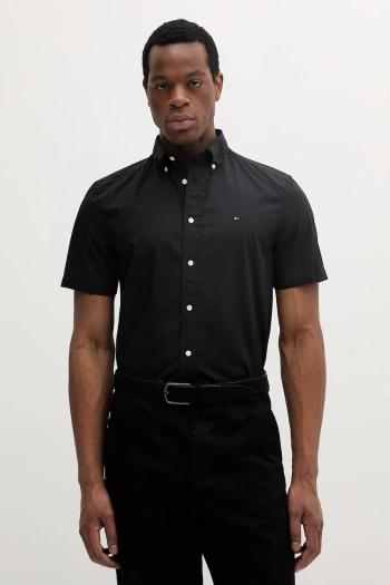 Bavlnená košeľa Tommy Hilfiger pánska, čierna farba, regular, s klasickým golierom, MW0MW37584