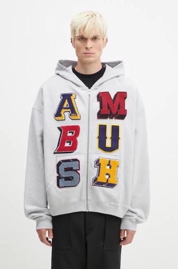 Mikina AMBUSH Zip Up Sweatshirt pánska, šedá farba, s kapucňou, s nášivkou, BMBE003F24FLE0020505
