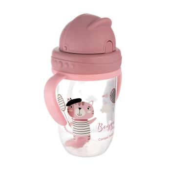 CANPOL BABIES Netečúci hrnček so slamkou so závažím 6m+ Bonjour Paris růžový 270 ml