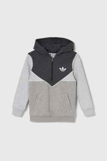 Detská mikina adidas Originals šedá farba, s kapucňou, vzorovaná