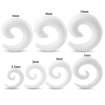 Lesklý biely expander do ucha - špirála - Hrúbka: 3 mm