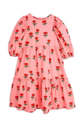 Dievčenské bavlnené šaty Mini Rodini Roses ružová farba, mini, áčkový strih, 2515010528