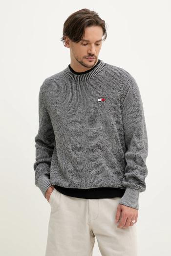 Bavlnený sveter Tommy Jeans pánsky, šedá farba, tenký, DM0DM20923