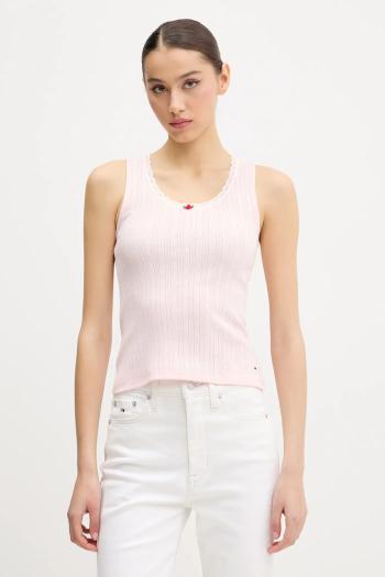 Bavlnený top Tommy Jeans ružová farba, DW0DW20619