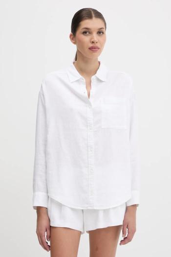 Ľanová košeľa Hollister Co. biela farba, voľný strih, s klasickým golierom, KI340-5055