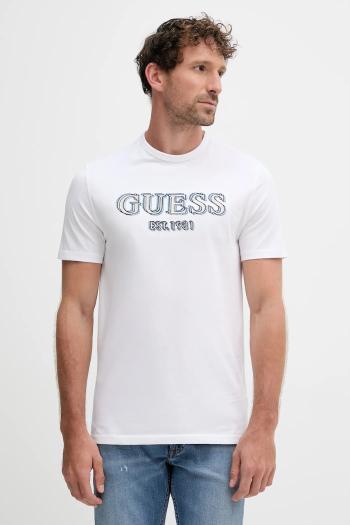 Bavlnené tričko Guess pánske, biela farba, s potlačou, M5GI07 I3Z14