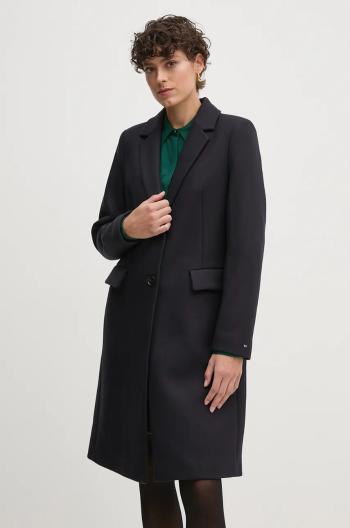 Vlnený kabát Tommy Hilfiger tmavomodrá farba, prechodný, WW0WW42738