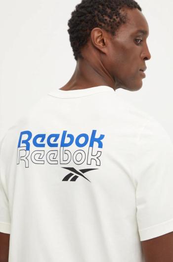 Bavlnené tričko Reebok pánske, béžová farba, s potlačou, 100208575