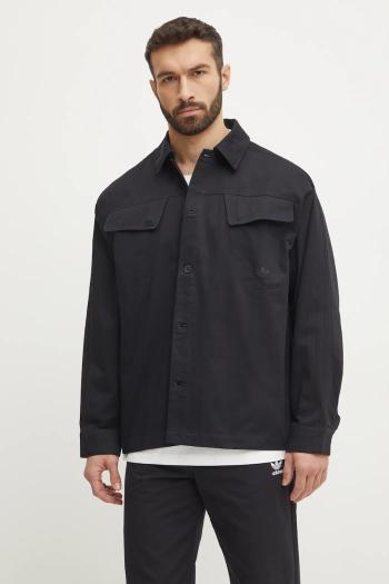 Bavlnená košeľa adidas Originals Essential pánska, čierna farba, voľný strih, s klasickým golierom, JC9602