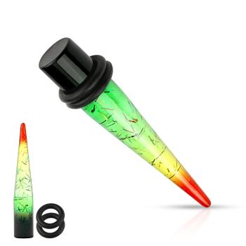 Akrylový expander do ucha v rasta štýle, priehľadný, pásiky zlatej farby - Hrúbka: 3 mm