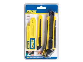 KINZO Nôž ulamovací 18mm a 9mm plastový s kov.výztuhou + náhradné čepele