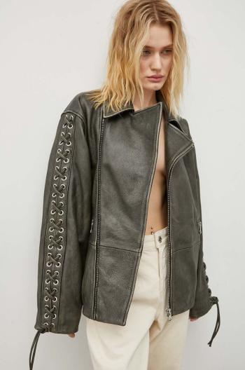 Kožená bunda Won Hundred dámska, čierna farba, prechodná, oversize, 2797-16015