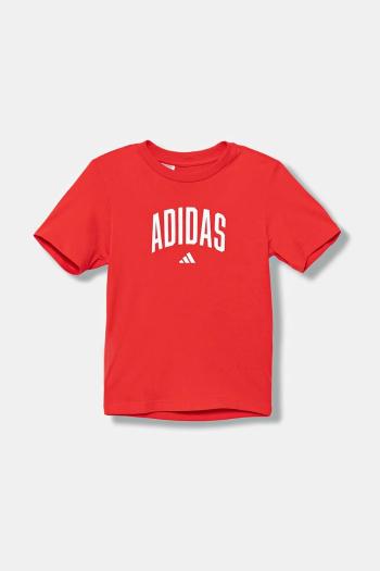 Detské bavlnené tričko adidas červená farba, s potlačou, JV5194