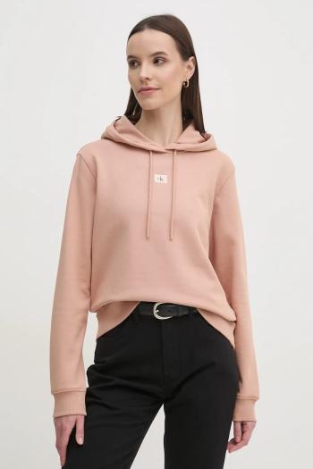 Bavlnená mikina Calvin Klein Jeans dámska, oranžová farba, s kapucňou, s nášivkou, J20J225085