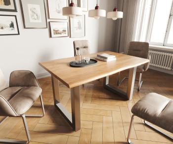 Jedálenský stôl Edge 140x90 prírodná akácia nerezová oceľ široká