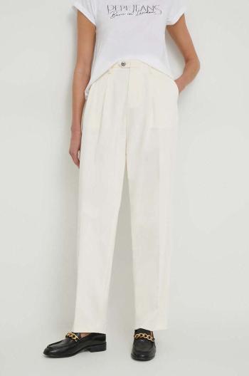 Nohavice Tommy Hilfiger dámske,béžová farba,strih chinos,vysoký pás,WW0WW40509