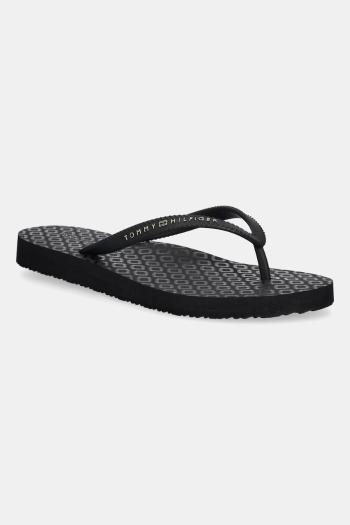 Šľapky Tommy Hilfiger HILFIGER STRAP BEACH SANDAL čierna farba, na plochom podpätku, FW0FW08736