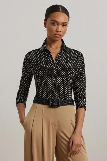 Košeľa Lauren Ralph Lauren čierna farba, slim, s klasickým golierom, 200971090