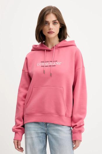 Mikina Guess Jeans biela farba, s kapucňou, s nášivkou, W4YQ15 KC811
