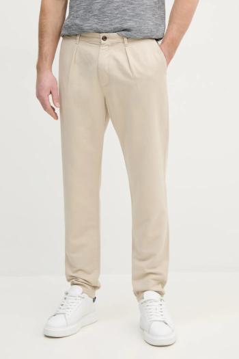 Nohavice s prímesou ľanu Tommy Hilfiger pánske, béžová farba, rovné, MW0MW38798