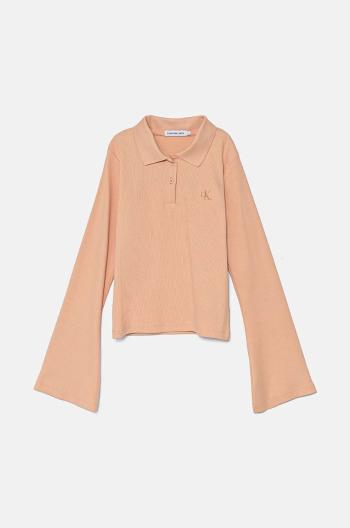 Detské tričko s dlhým rukávom Calvin Klein Jeans ružová farba, s golierom, IG0IG02533