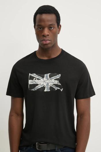 Bavlnené tričko Pepe Jeans FLAG BW pánske, čierna farba, s potlačou, PM509720