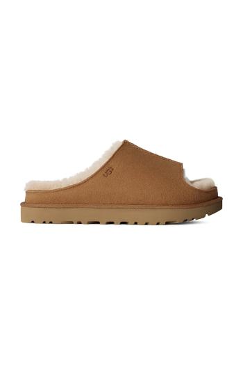 Semišové šľapky UGG Greenport Slide dámske, hnedá farba, na platforme, 1167610-CHE