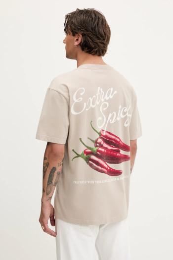Bavlnené tričko Hollister Co. pánske, béžová farba, s potlačou, KI323-5271