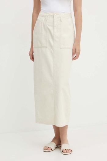 Rifľová sukňa Calvin Klein Jeans béžová farba, maxi, puzdrová, J20J223886