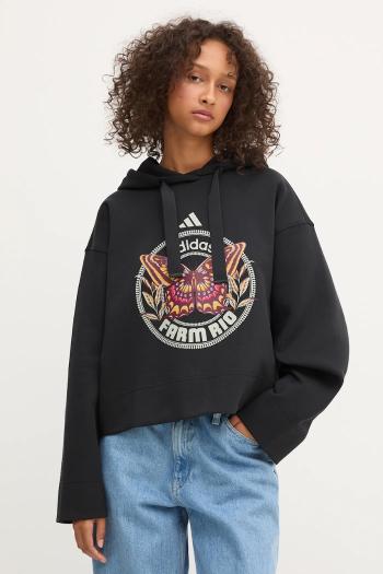 Mikina adidas x Farm Rio čierna farba, s kapucňou, vzorovaná, JL8607
