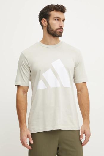 Bavlnené tričko adidas Essentials pánske, béžová farba, s potlačou, JE8933