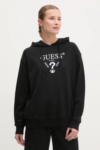 Mikina Guess ROBERTA dámska, čierna farba, s kapucňou, s nášivkou, V5RQ11 KC3D2