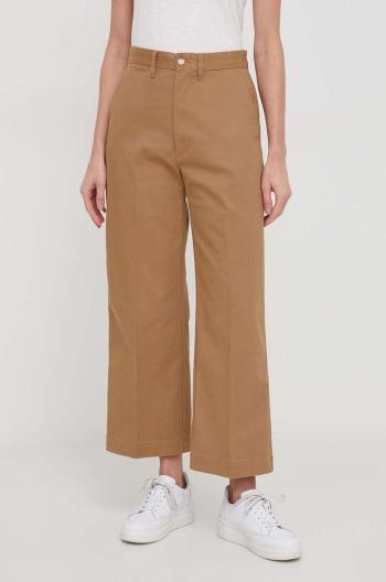 Nohavice Polo Ralph Lauren dámske,béžová farba,široké,vysoký pás,211873988