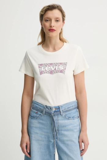 Bavlnené tričko Levi's THE PERFECT TEE dámske, béžová farba, 17369