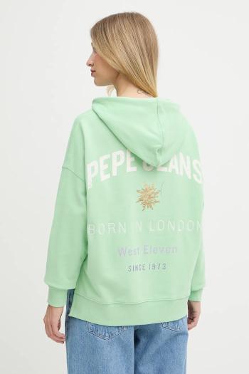 Mikina Pepe Jeans zelená farba, s kapucňou, s potlačou, PL581526