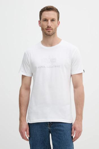 Bavlnené tričko Alpha Industries pánske, biela farba, s nášivkou, 148525.528