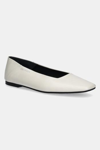Kožené balerínky Calvin Klein FLAT BALLERINA - LTH béžová farba, HW0HW02463