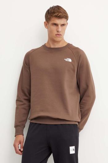 Mikina The North Face Raglan Redbox Crew pánska, hnedá farba, s potlačou, NF0A89FA1OI1