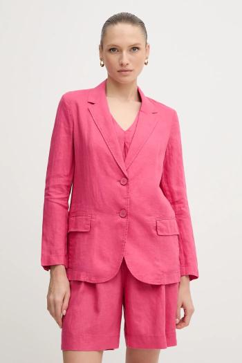 Ľanové sako United Colors of Benetton zelená farba, jednoradová, jednofarebná
