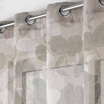 Ginkgo levél motívummal díszített voile függöny, fűzőlyukakkal a végeken
